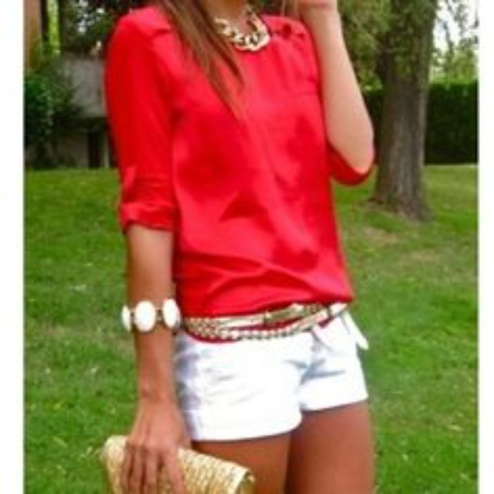 ​Ann Taylor small coral silk blouse with roll up button sleeves